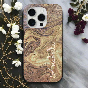 Marble script boho retro rusty gold copper ochre  iPhone 15 pro case