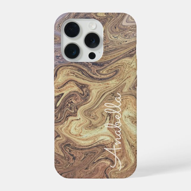 Marble script boho retro rusty gold copper ochre  iPhone case (Back)