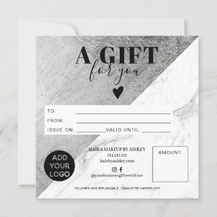 Marble silver block square gift certificate logo