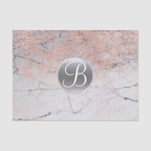 Marble Silver & Rose Gold Monogram Letter Initial Tissue Paper (Front)