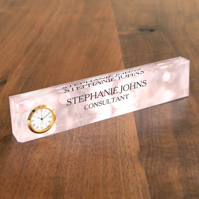 Marble Sparkling Rose Gold Bokeh Pattern Name 2020 Nameplate (Side)