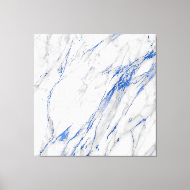 Marble Stone Abstract White Grey Carrara Blue Navy Canvas Print (Front)