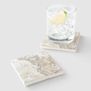 Marble Stone Bright Carrara Beige Ivory Cream Grey Coaster