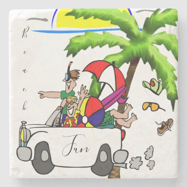 Marble Stone Coaster Beach Fun (Front)