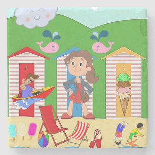 Marble Stone Coaster Beach Fun Ice Cream