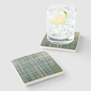 Marble Stone Coaster "Blue Plaid"