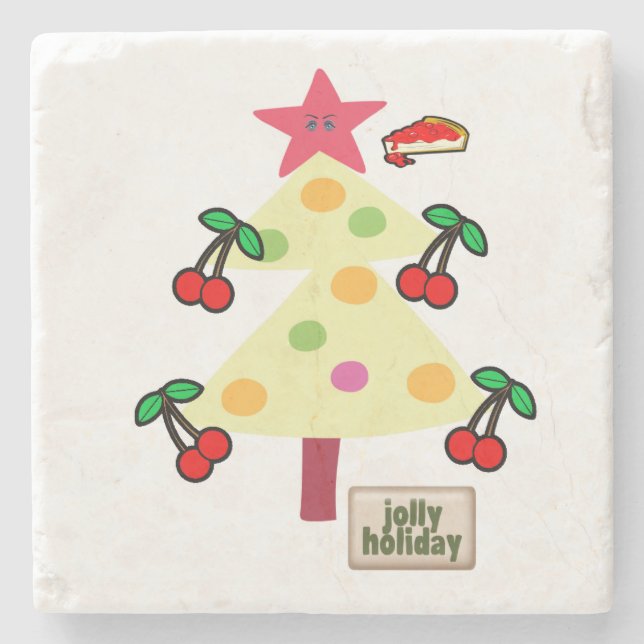 Marble Stone Coaster, Cherry Jolly Holiday  Coaster (Front)