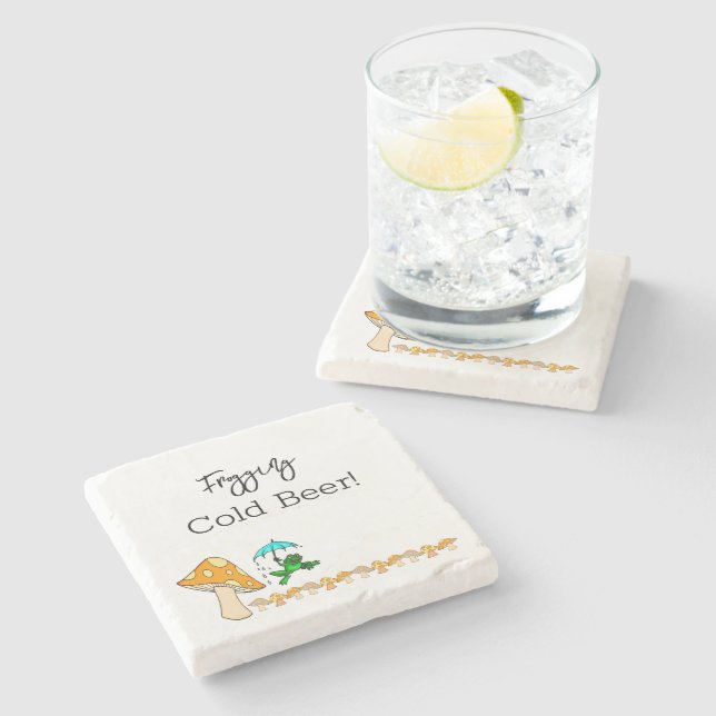 Marble Stone Coaster Frogging Cold Beer Mushroom  (Side)