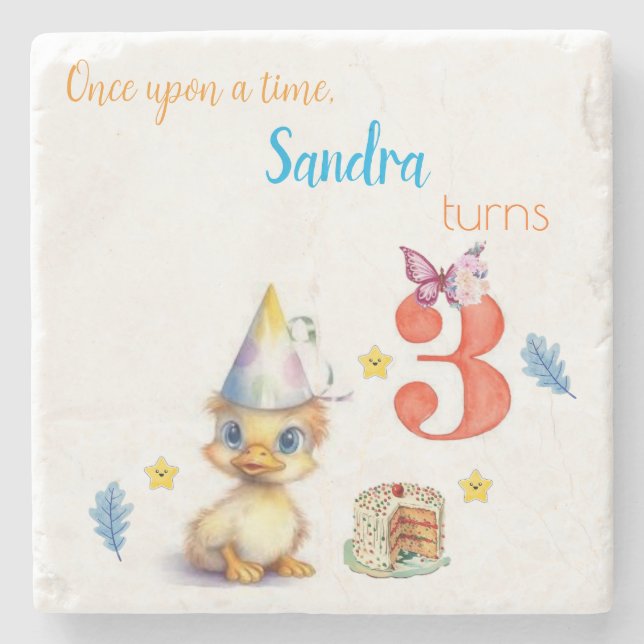 Marble Stone Coaster Happy BirthdayCute Chick Cake (Front)