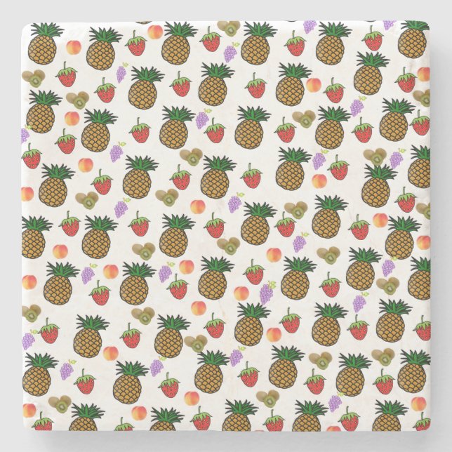 Marble Stone Coaster Pineapple Strawberries Fruit  (Front)
