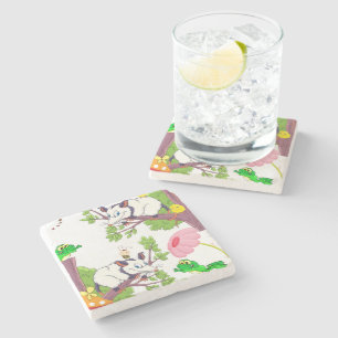 Marble Stone Coaster Possum Chicks Frog Floral