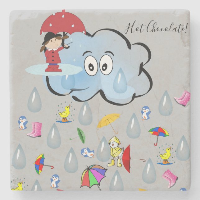 Marble Stone Coaster Raindrops Clouds Umbrella (Front)