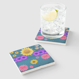 Marble Stone Coaster Sun Flowers Floral