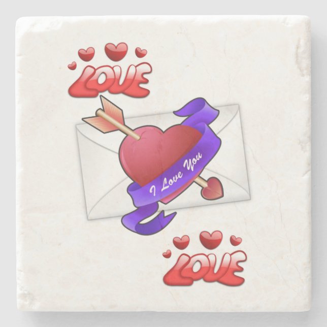Marble Stone Coaster Valentine's Day (Front)