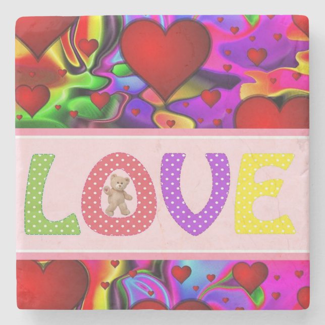 Marble Stone Coaster Valentine's Day Teddy Bear (Front)