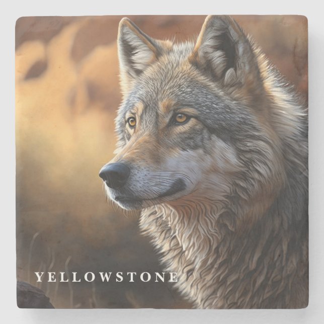 Marble Stone Coaster-Yellowstone Wolf Coaster (Front)