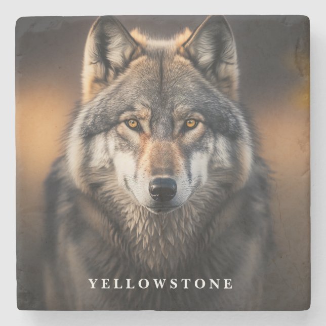 Marble Stone Coaster-Yellowstone Wolf Coaster (Front)
