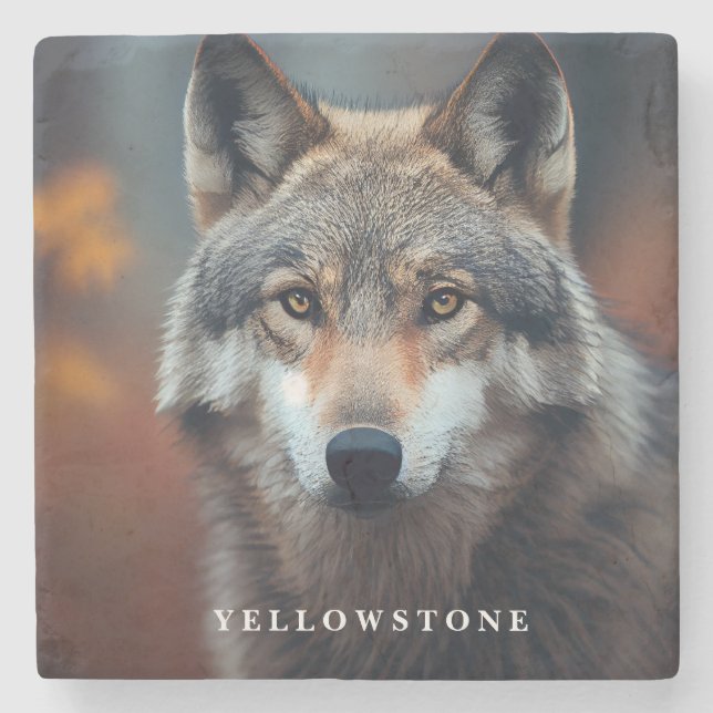 Marble Stone Coaster-Yellowstone Wolf Stone Coaster (Front)