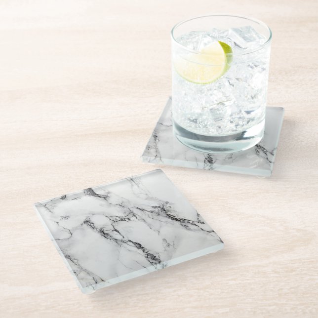 Marble Stone In White Black And Grey Colours Glass Coaster (Angled)