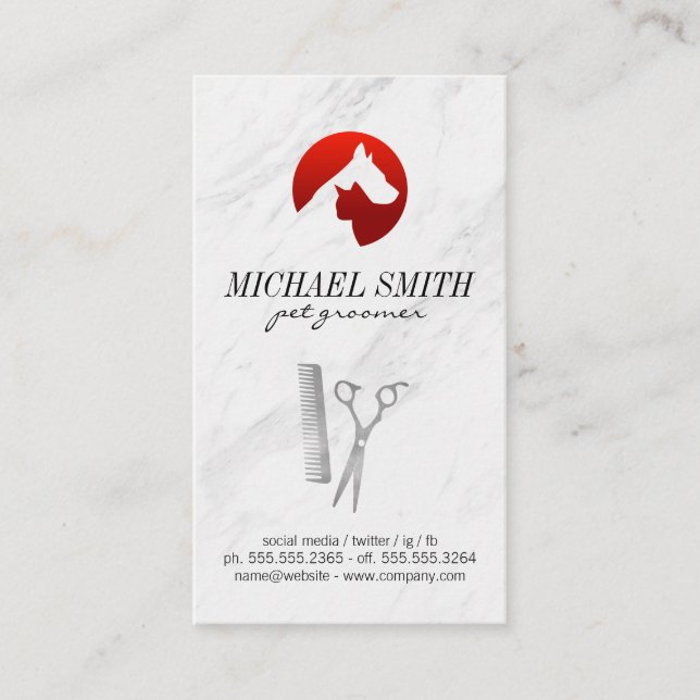 Marble Stone Pet Grooming Dog Icon Business Card (Front)