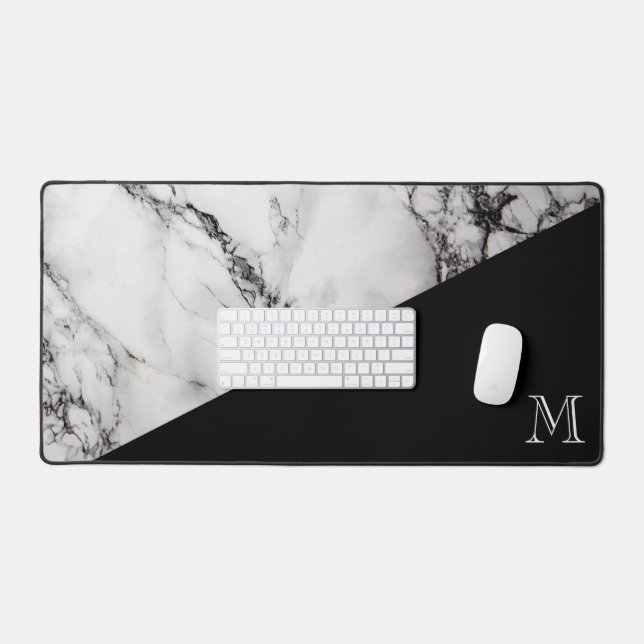 Marble Stone Texture Black And White Desk Mat (Keyboard & Mouse)
