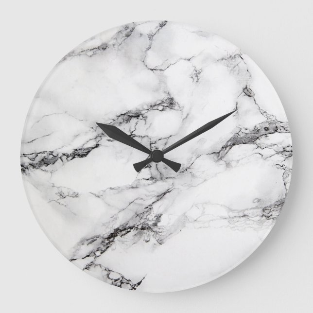 Marble Stone White And Black Large Clock (Front)