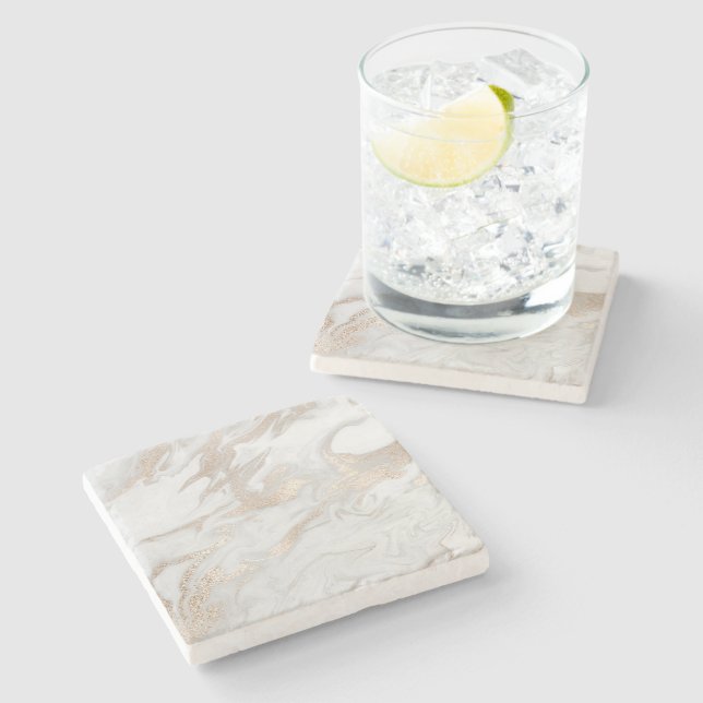 Marble Stone White Gold Beige Ivory Cream Grey Stone Coaster (Side)