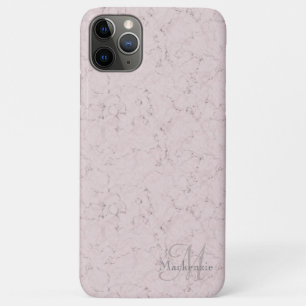 Marble Style Blush Pink Grey Monogram Custom Name iPhone 11 Pro Max Case