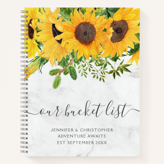 Marble Sunflower Our Bucket List Couple's Notebook (Front)