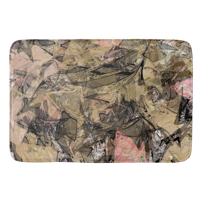 Marble Swirl Abstract Gold Rose Pink Black Modern Bath Mat (Front)