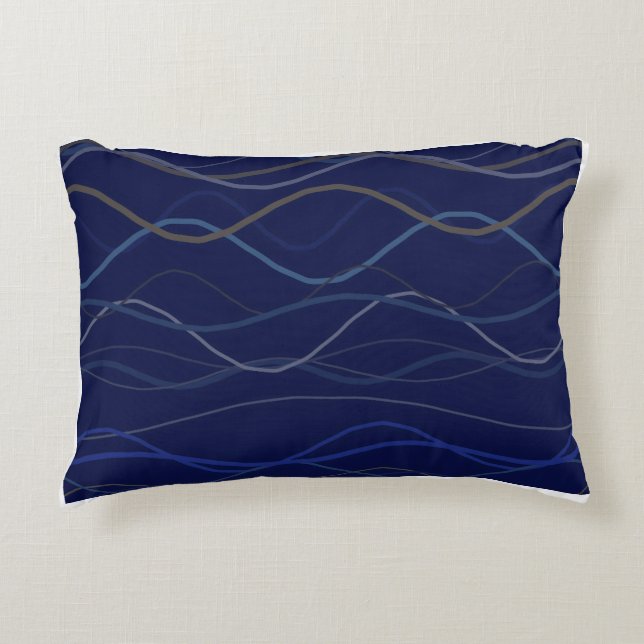 Marble Swirl Blue Gold Seamless Pattern Accent Pillow (Front)