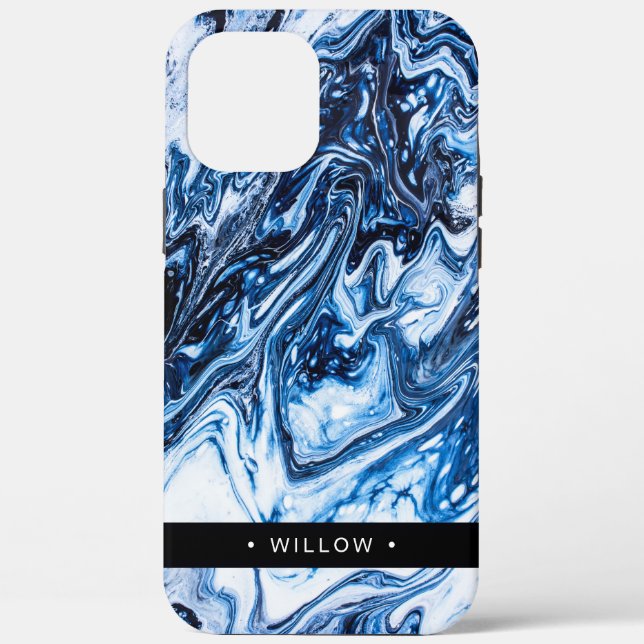 Marble Swirl Navy Blue Personalized Case-Mate iPhone Case (Back)