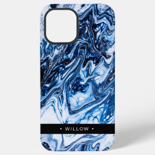 Marble Swirl Navy Blue Personalized iPhone 12 Pro Max Case