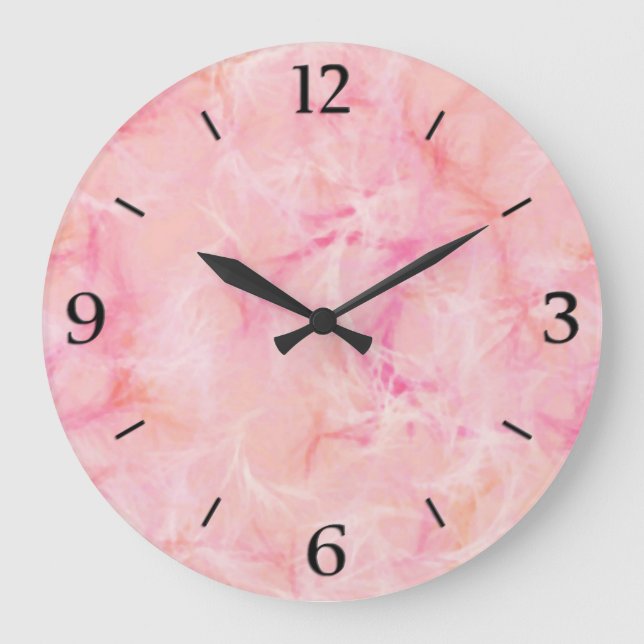 Marble swirl print - coral pink large clock (Front)