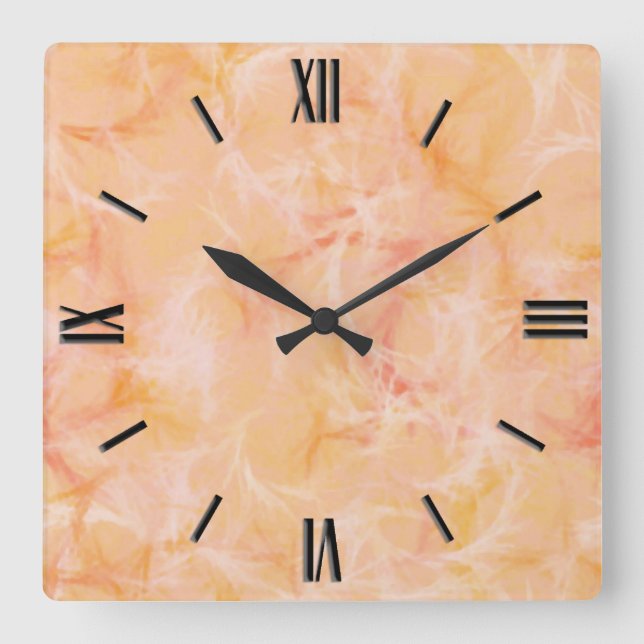 Marble swirl print - soft orange square wall clock (Front)