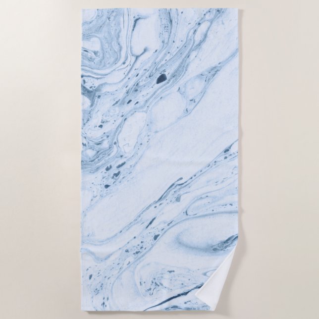 Marble swirls in white light blue-grey beach towel (Front)