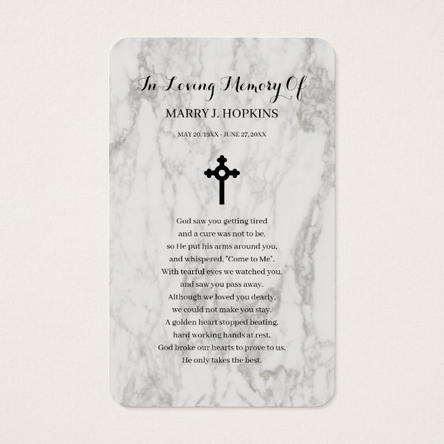 Marble Sympathy Funeral Memorial Prayer Cards (Back)