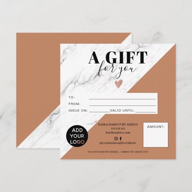Marble terracotta square gift certificate logo (Front/Back)