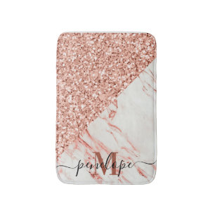 Marble Texture and Rose Glitter Bath Mat