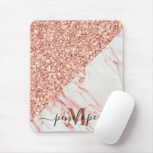 Marble Texture and Rose Glitter Mouse Pad (With Mouse)
