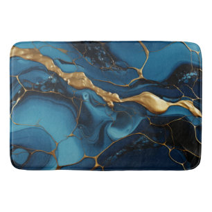 Marble texture blue gold bath mat