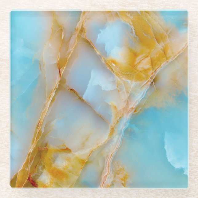 Marble texture, colourful onyx interior. glass coaster (Front)