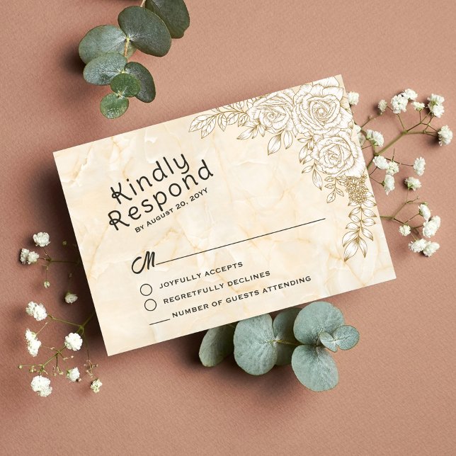 Marble Texture Floral Lace Islamic Muslim Wedding RSVP Card (Creator Uploaded)