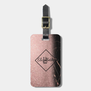 Marble Texture, Glitter  Monogram-Personalized Luggage Tag