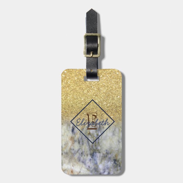 Marble Texture, Glitter Ombre- Personalized Luggage Tag (Front Vertical)