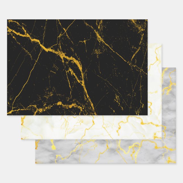 Marble Texture Gold Veins Wrapping Paper Sheets (Set)