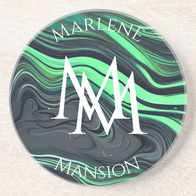 Marble Texture Green and Black Abrasion Coaster (Front)