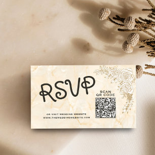Marble Texture Lace QR RSVP Muslim Wedding Website Enclosure Card
