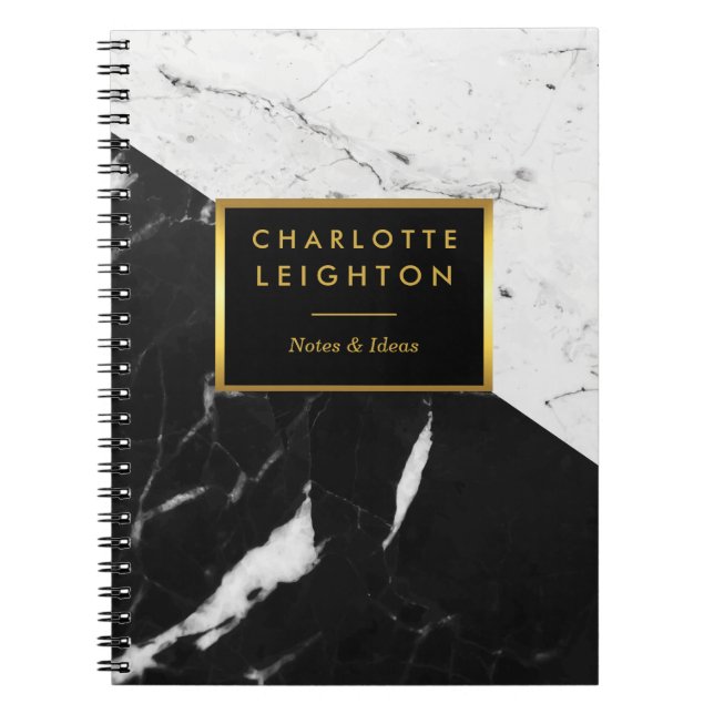 Marble Texture Notebook modern Gold personalized (Front)