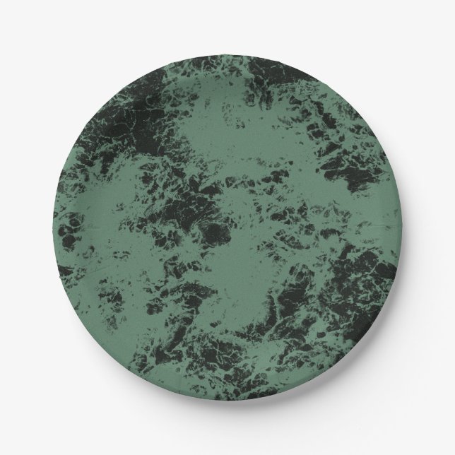 Marble texture pattern in black and green  paper plate (Front)